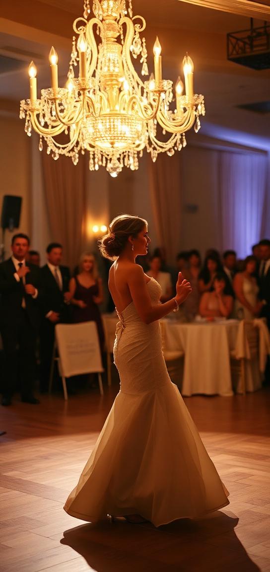 Wedding reception — first dance under warm chandeliers