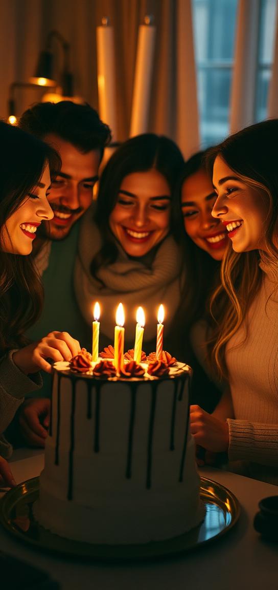 Milestone birthday — candles, cake, close friends
